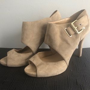 Nine West suede heels with gold buckle detail